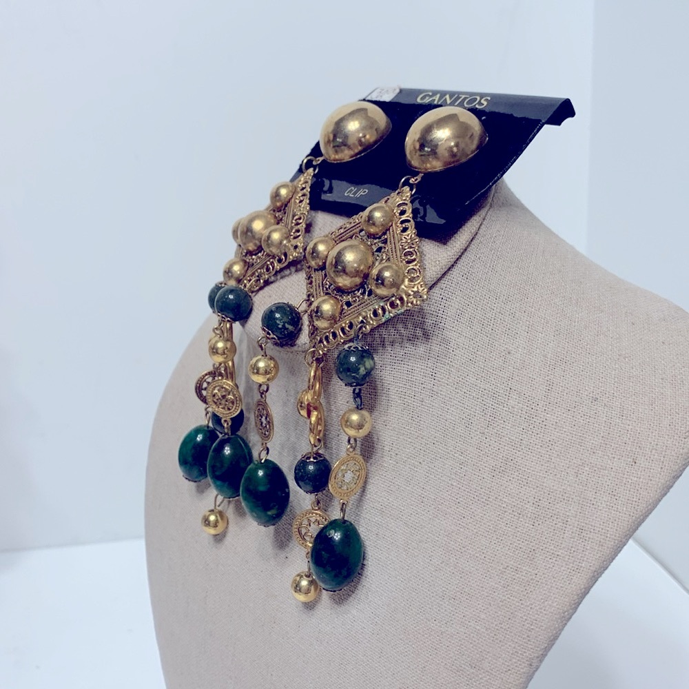 Gold dangle earrings vintage Gypsy boho - Picture 3 of 11